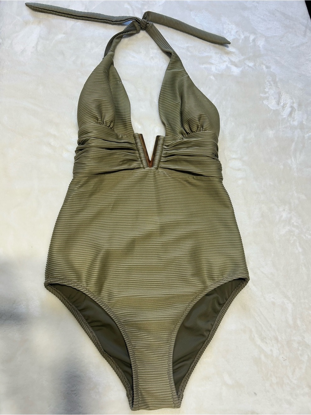 Heidi Klein Olive Green Ribbed Halter One-Piece Swimsuit